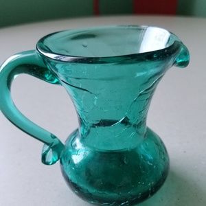 Vintage Hand Blown Crackle Art Glass Mini Pitcher